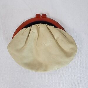 Vintage "A Budd Leather" Creation Beige Clutch Coin Purse Handbag Lucite Handle